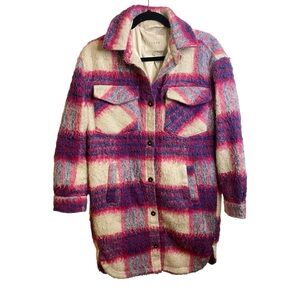 Blank NYC Women's Plaid Teddy Jacket - Pink, Cream, and Blue